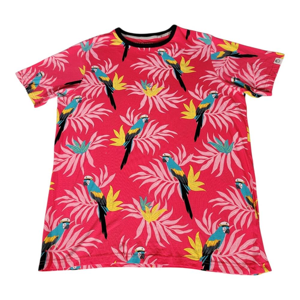 Free Planet Tropical Parrot Pink Short Sleeve Crew‎ Neck Men's Size Medium